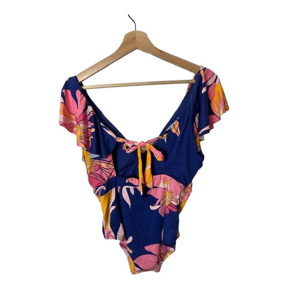 Trina Turk Royal Blue Pink Floral Print Swimsuit One Piece Women's Size 10 NWT - Picture 5 of 8